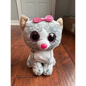 Ty Beanie Boos Kiki Kitty Cat Plush Stuffed Animal 15” Gray White Stripes